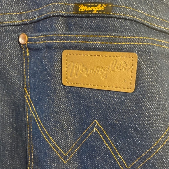 Retro Wrangler Cowboy Cut Rodeo Jeans M Plus Size 42x34 High Rise Dark Blue Work - Picture 6 of 10